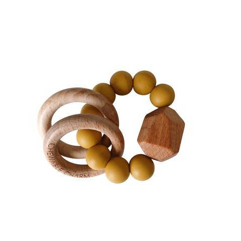 Baby Teether Silicone and Wood (Cream, Mustard)