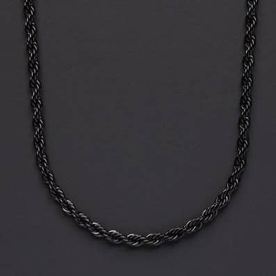 Unisex Black Coated Stainless Steel Rope Necklace 20”