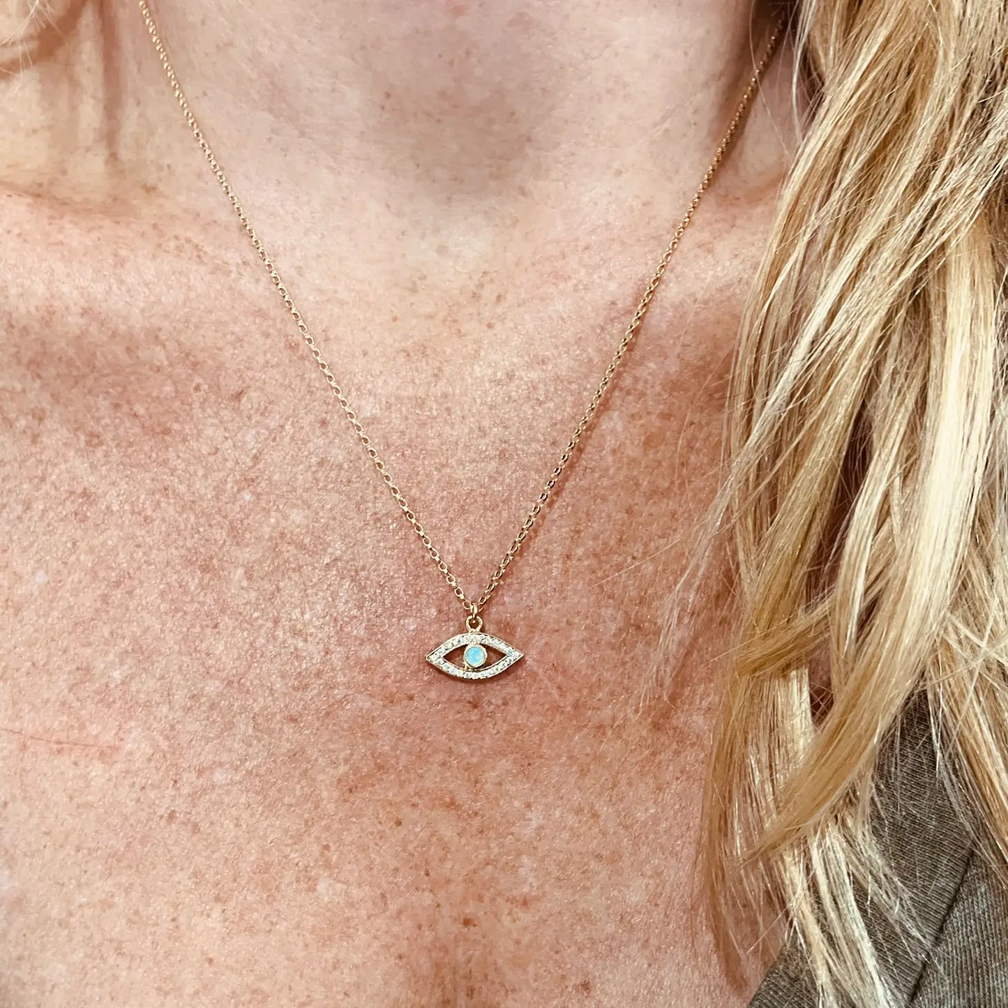 Opal CZ Pave Eye Necklace (16”, 18”)