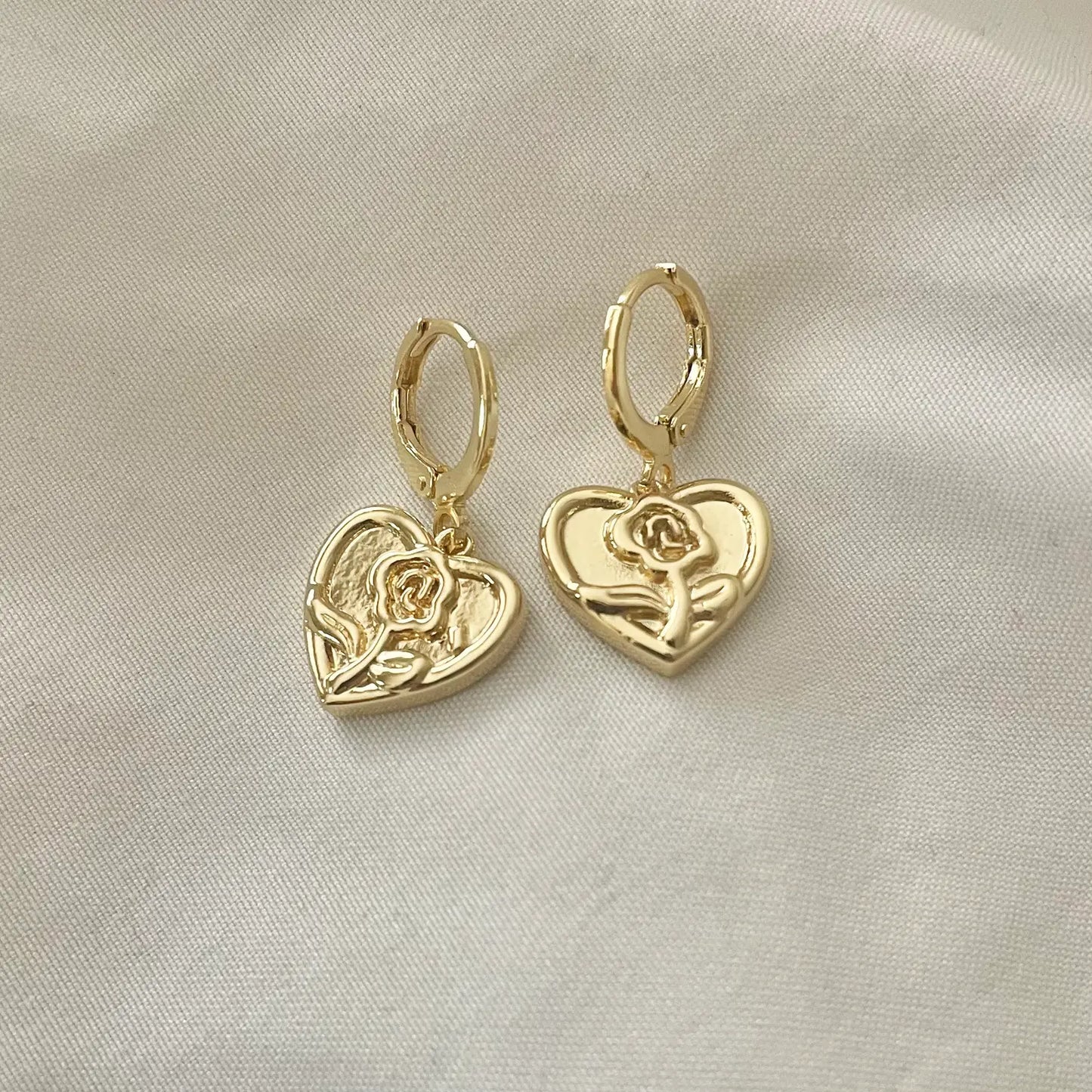 Rose Heart Huggie Earrings