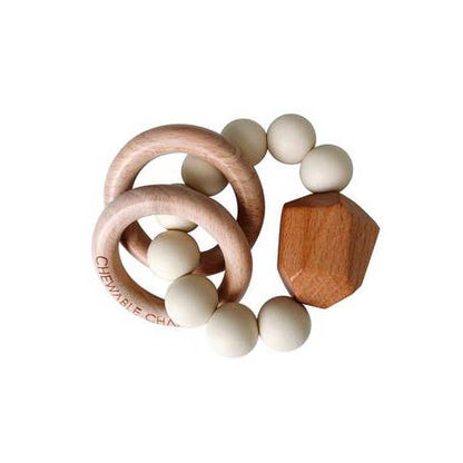 Baby Teether Silicone and Wood (Cream, Mustard)
