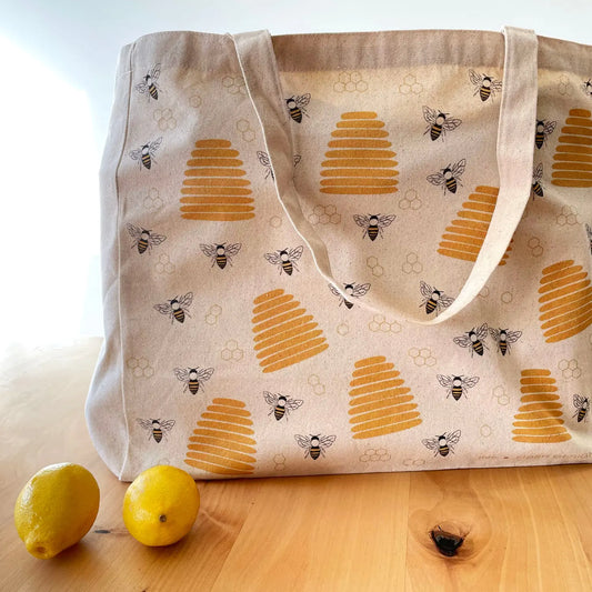 Honey Bees Oversized Canvas Tote Bag
