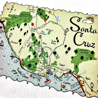 Santa Cruz Map Cotton Tea Towel