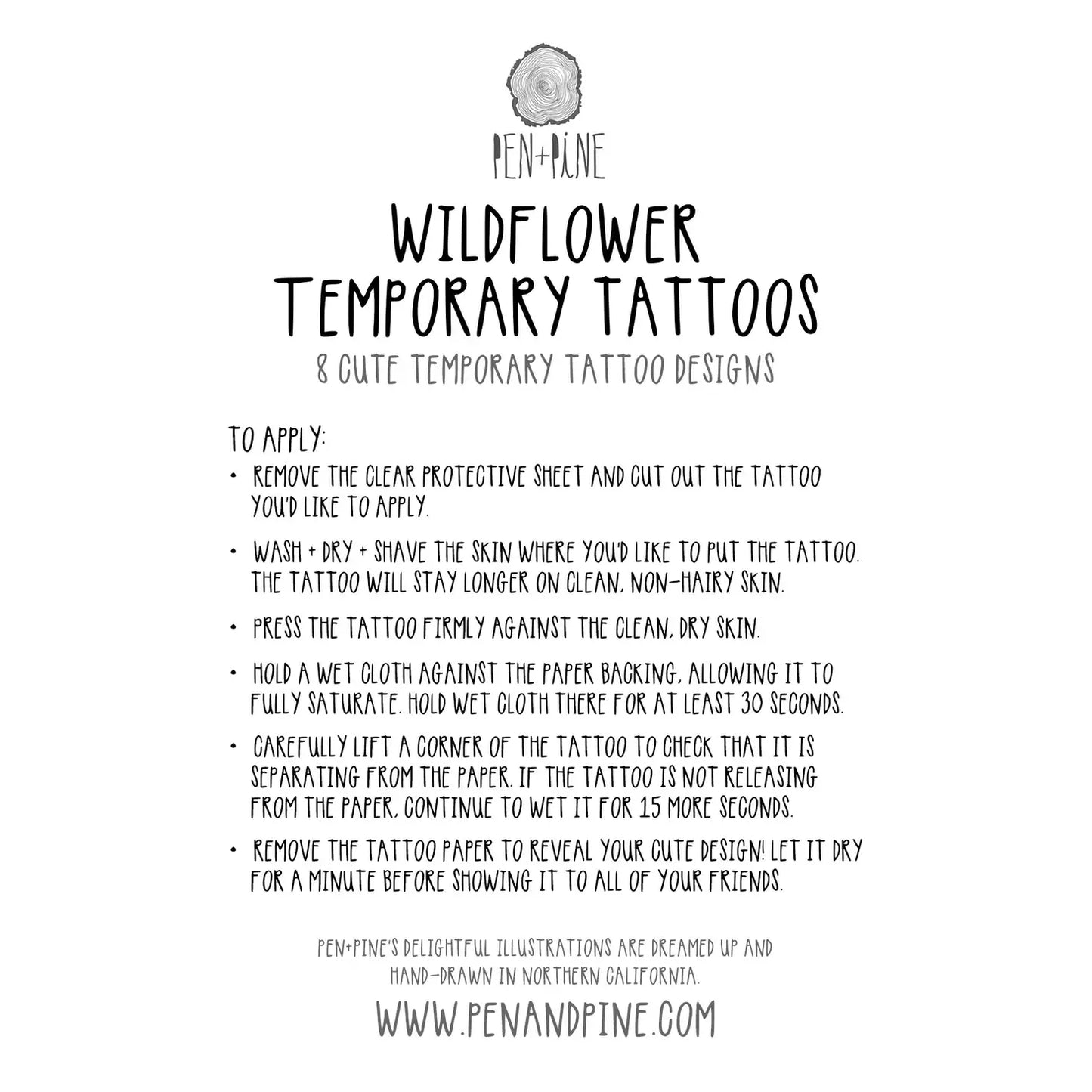 Wildflower Temporary Tattoo Sheet by Pen and Pine