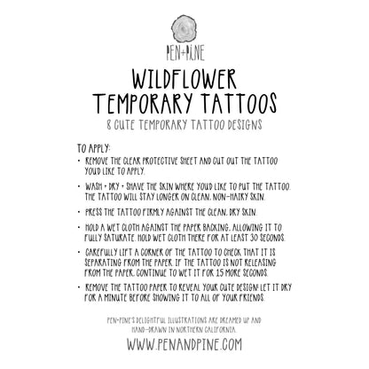 Wildflower Temporary Tattoo Sheet by Pen and Pine