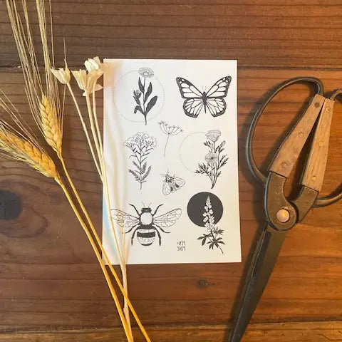 Wildflower Temporary Tattoo Sheet by Pen and Pine