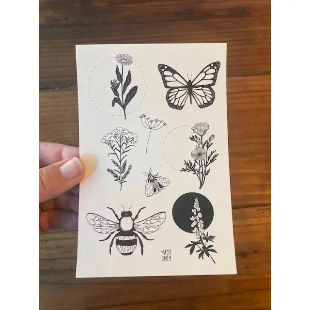 Wildflower Temporary Tattoo Sheet by Pen and Pine