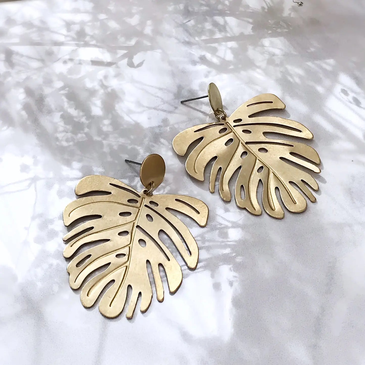 Monstera Brass Statement Earrings