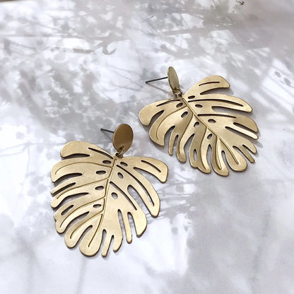 Monstera Brass Statement Earrings
