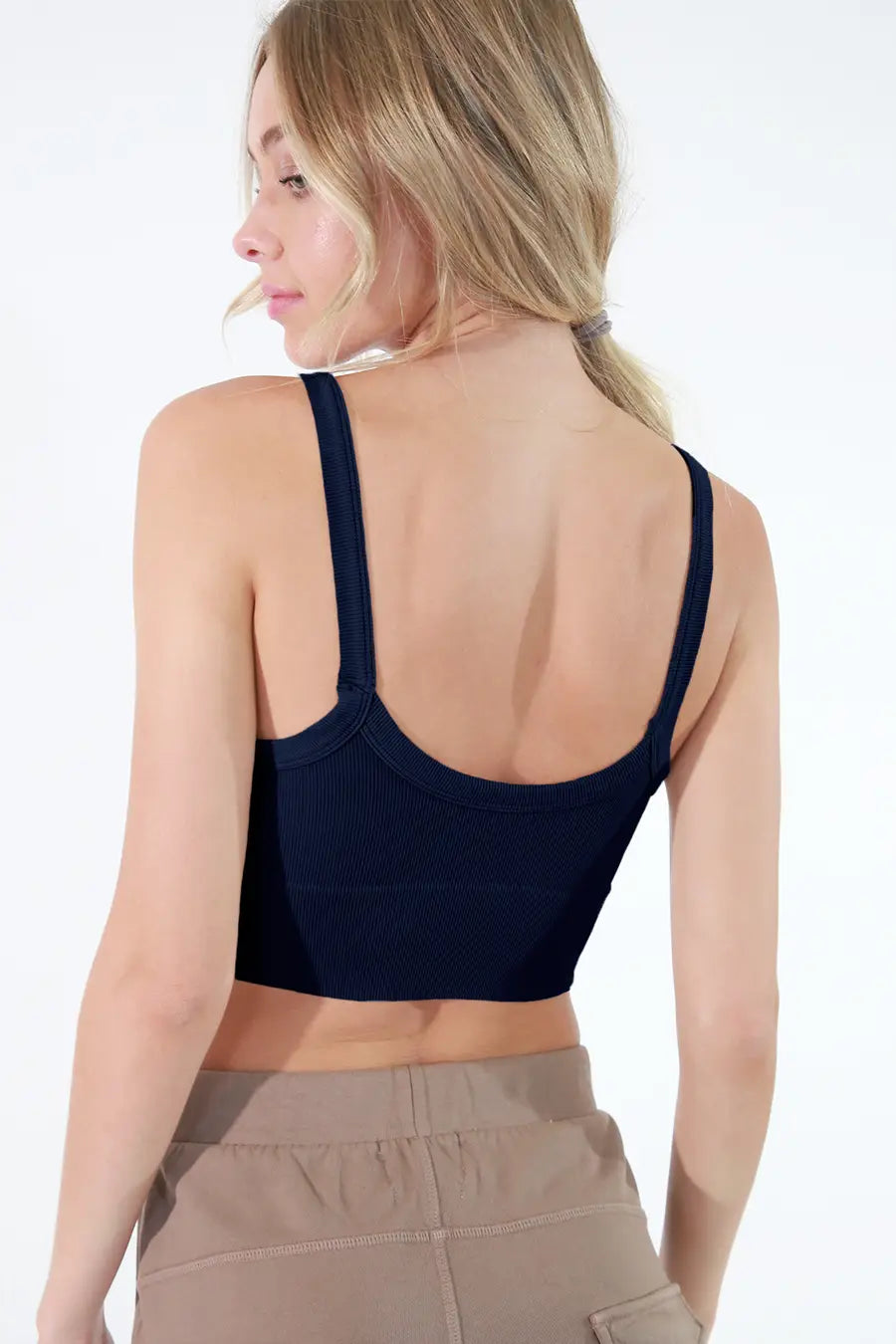 Seamless Ribbed V Neck Bra Top (Pewter, Mahogany, Lilac Grey, Black)