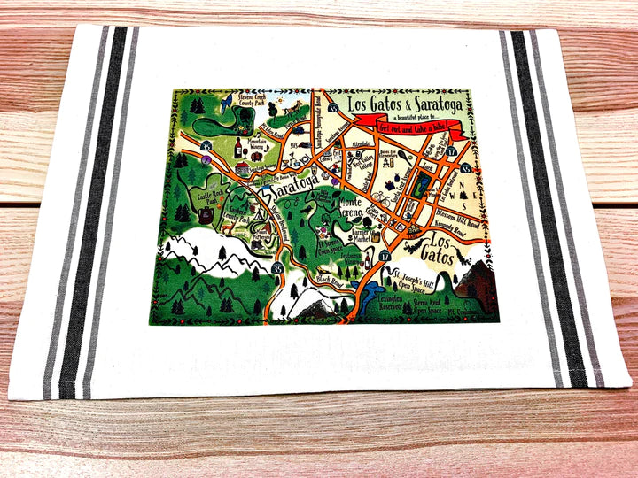 Los Gatos Saratoga Map Cotton Tea Towel