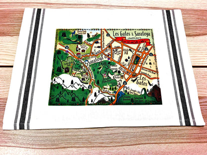 Los Gatos Saratoga Map Cotton Tea Towel
