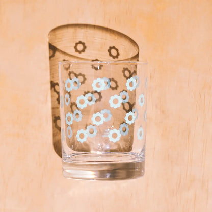 Teal Daisies Double Old Fashioned Glass