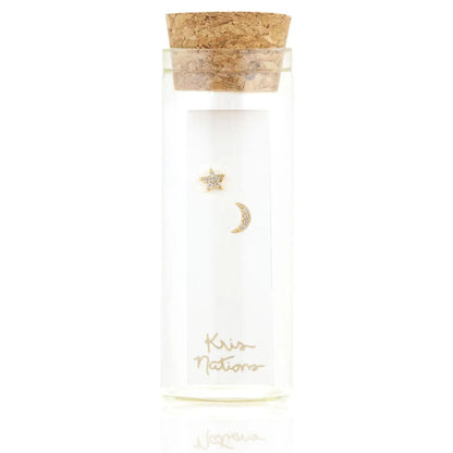 Moon and Star Stud Earrings (Gold, Silver)