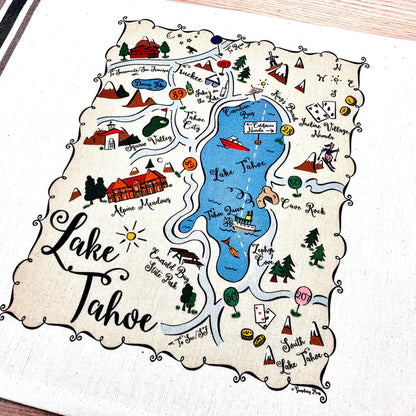 Lake Tahoe Map Cotton Tea Towel