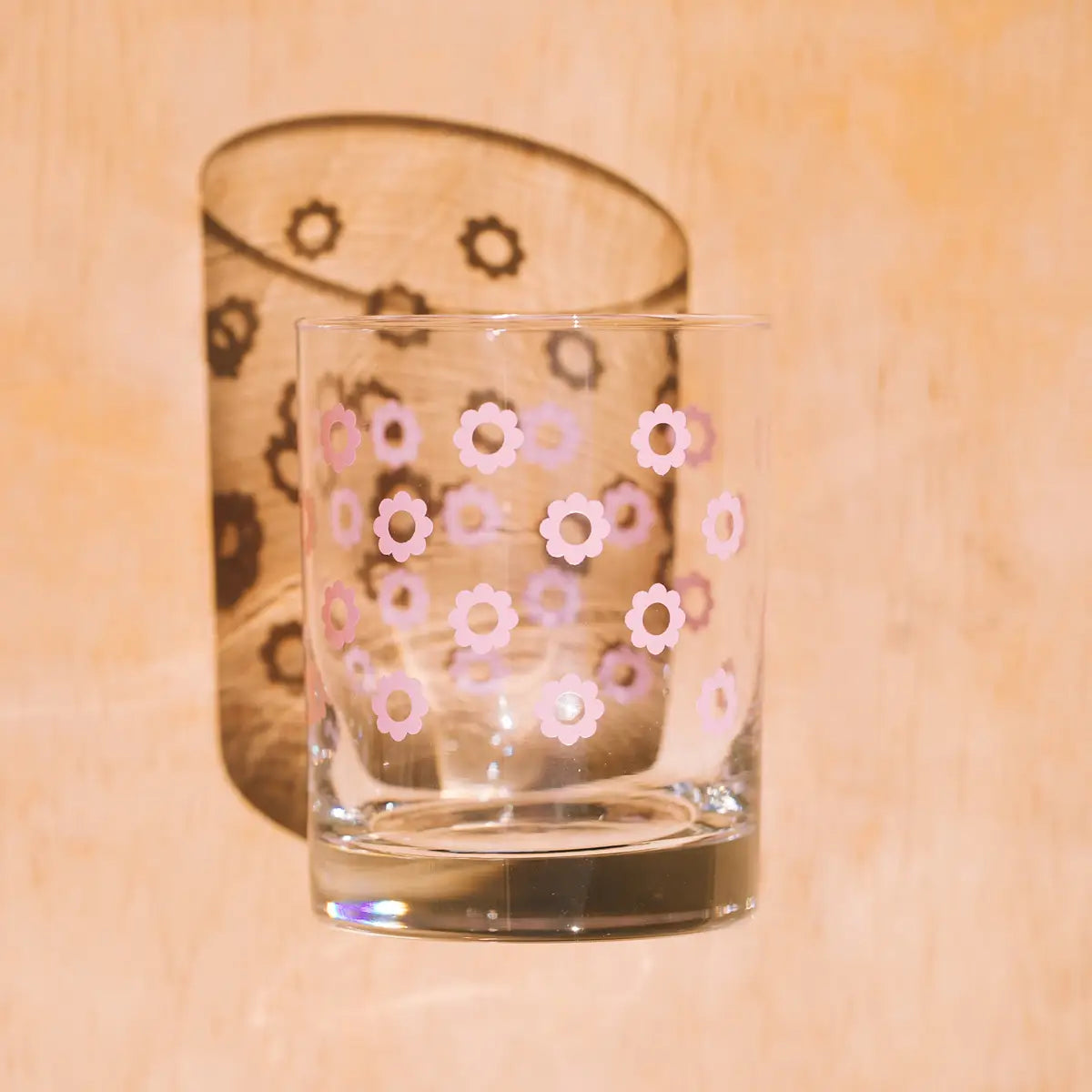 Pink Daisies Double Old Fashioned Glass