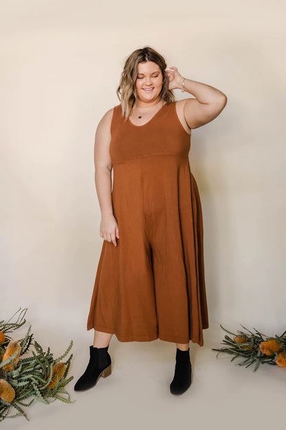 Mien Lakeside Organic Cotton Wideleg Jumpsuit SADDLE