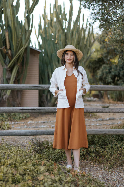 Mien Lakeside Organic Cotton Wideleg Jumpsuit SADDLE