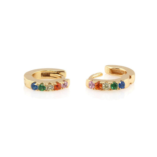 Rainbow Crystal Pave Huggie Hoop Earrings