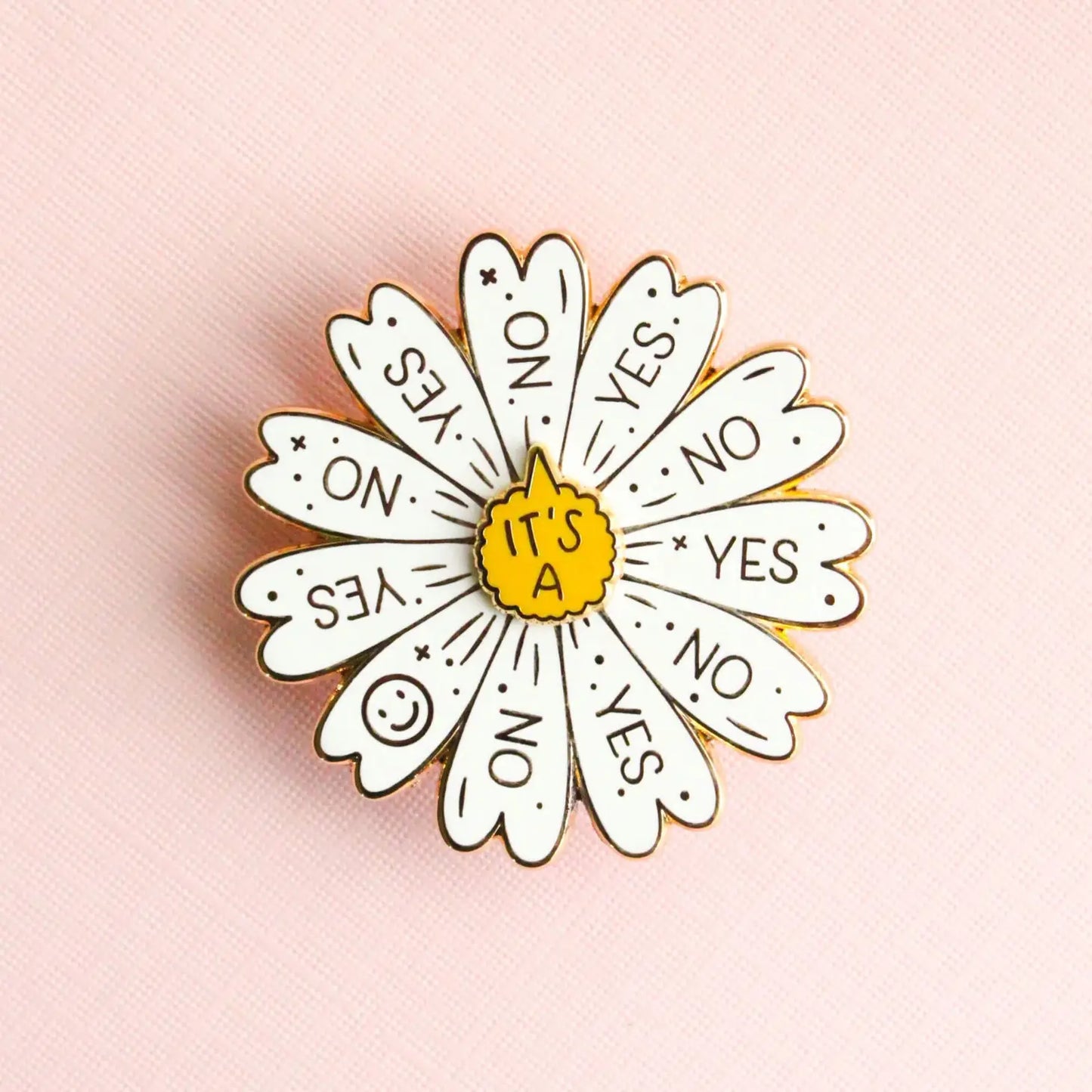 Interactive Spinning Enamel Pin - It’s a Yes/No Daisy