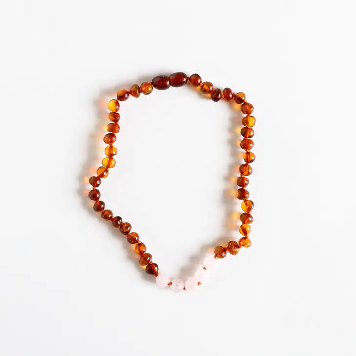 Rose Quartz Baltic Amber Necklace (12, 18")
