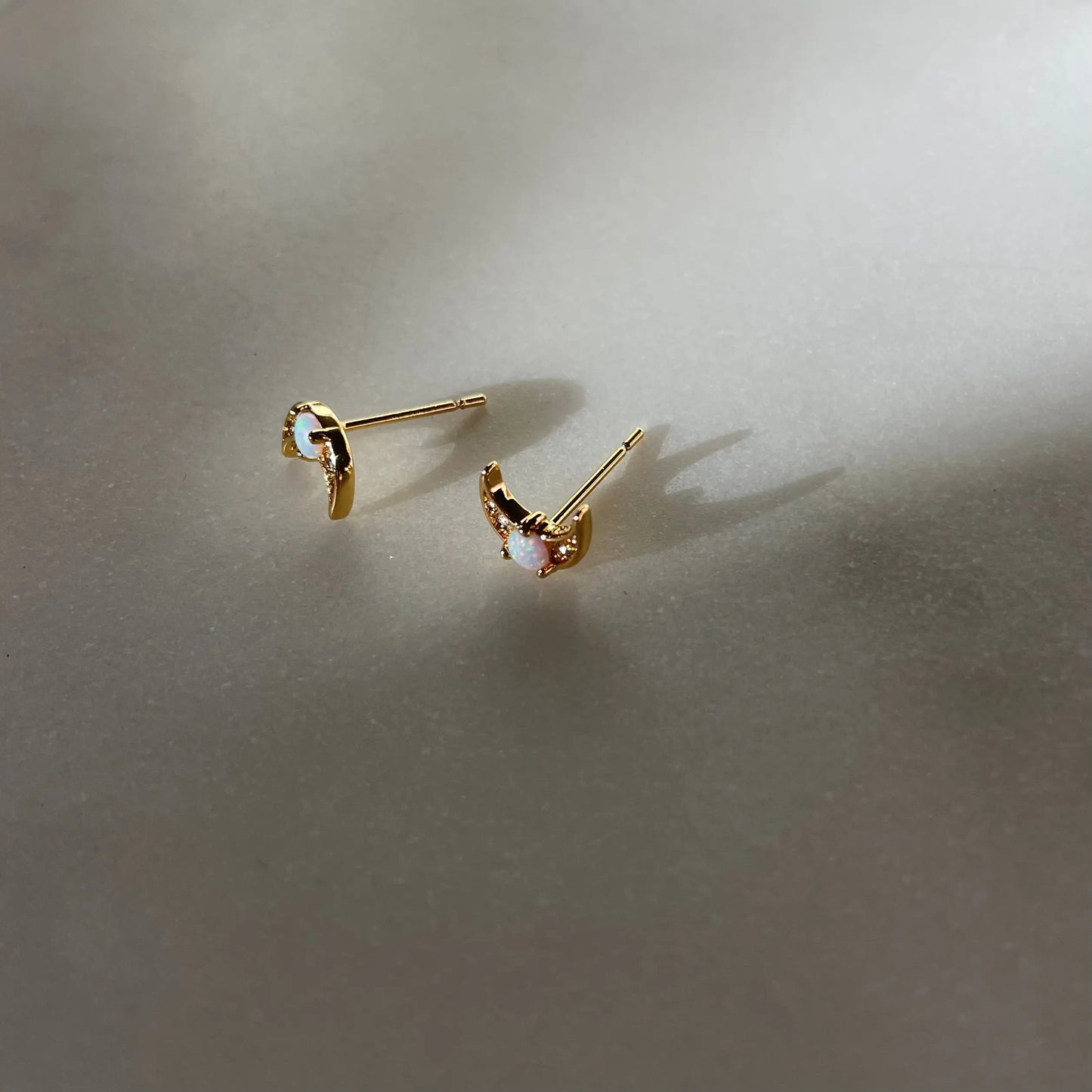 Eclipse Moon & Opal Stud Earrings