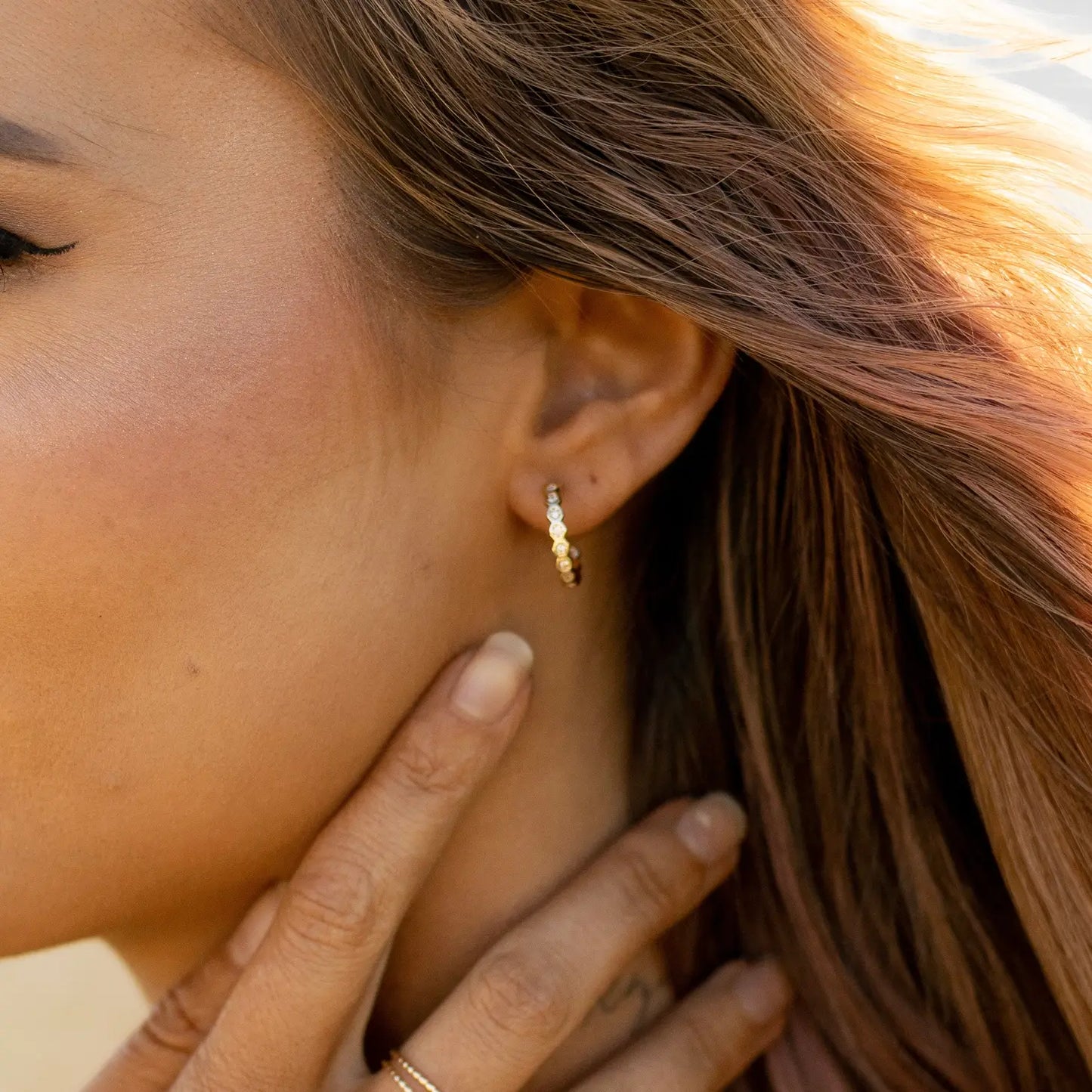Honeycomb Crystal Hoop Earrings