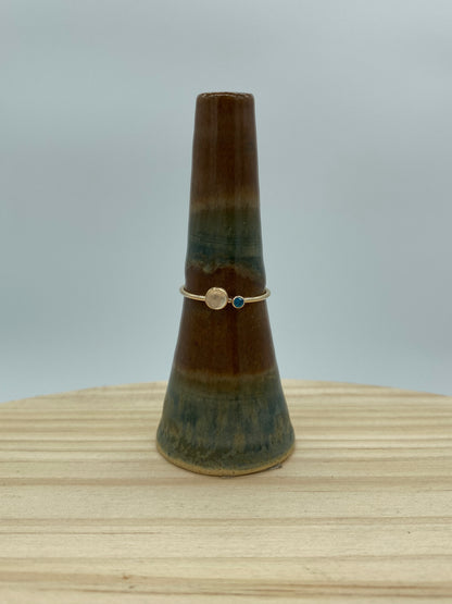 Rainbow Moonstone + Blue CZ Double Stone Ring (Gold)