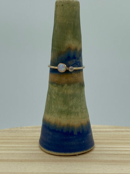 Opal + CZ Double Stone Ring (Gold)