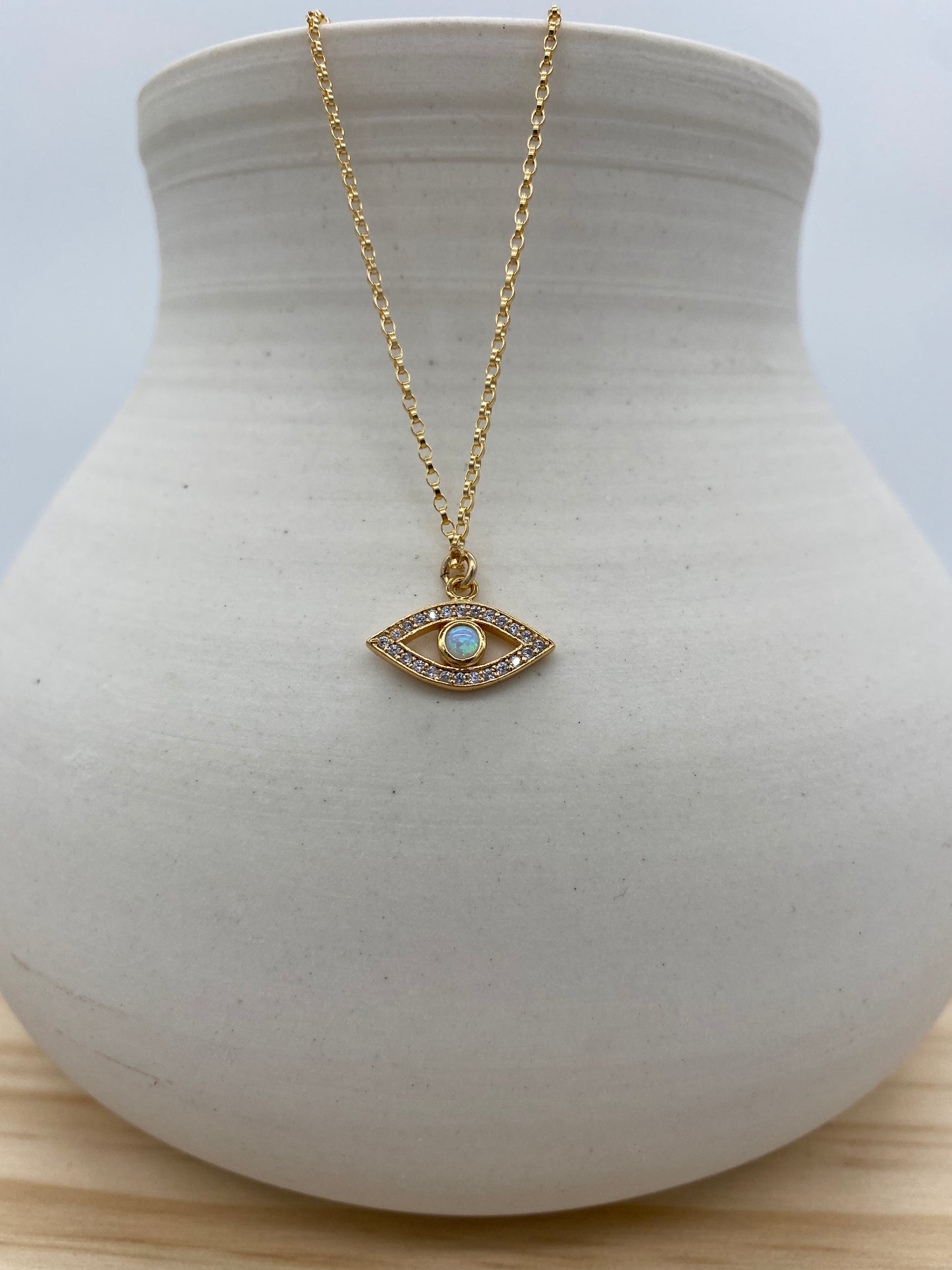 Opal CZ Pave Eye Necklace (16”, 18”)
