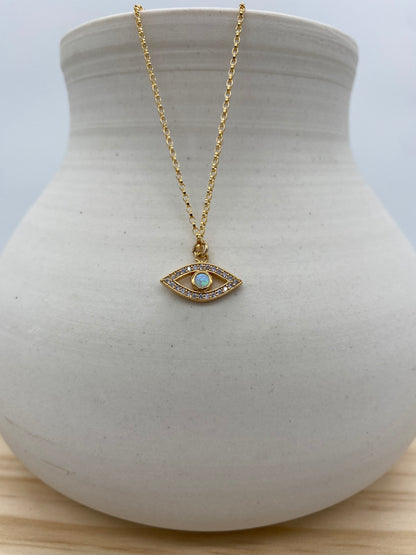 Opal CZ Pave Eye Necklace (16”, 18”)