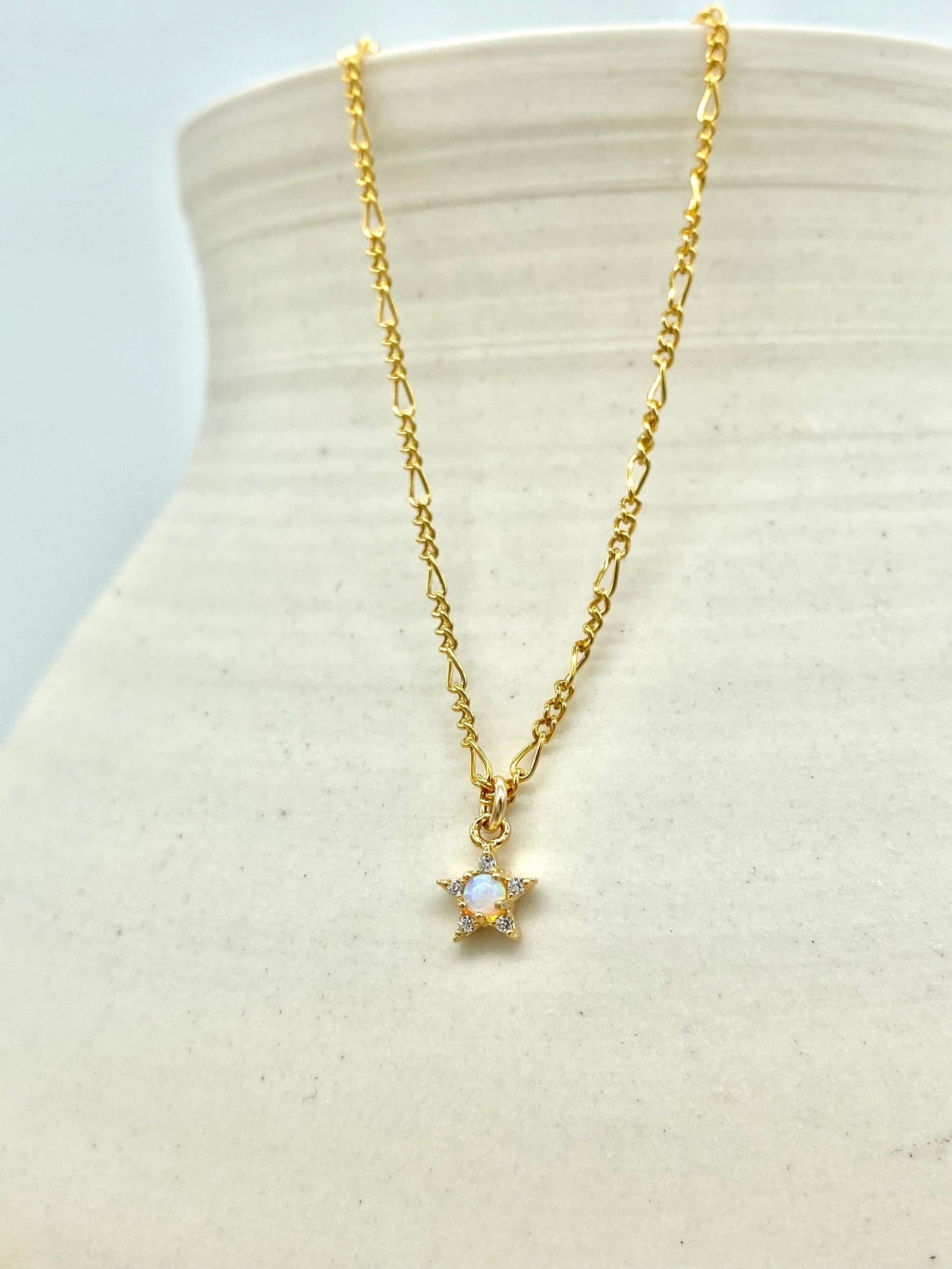 Figaro Opal CZ Star Necklace (16”, 18”)