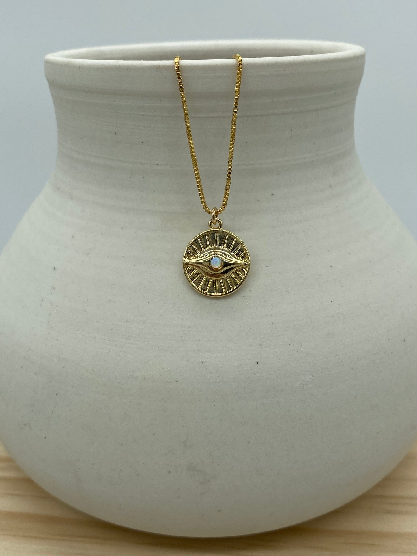 Opal Evil Eye Coin Necklace (16”, 18”)