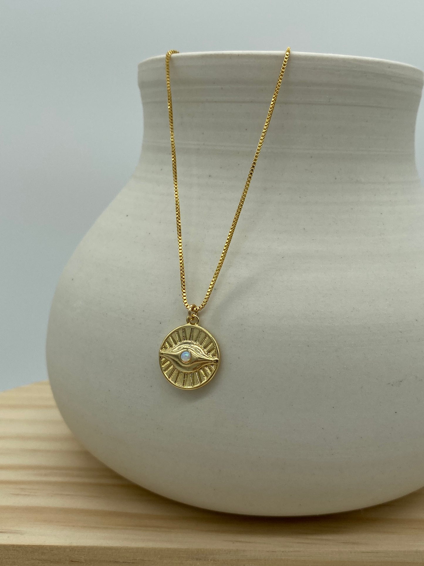 Opal Evil Eye Coin Necklace (16”, 18”)