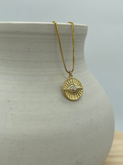 Opal Evil Eye Coin Necklace (16”, 18”)