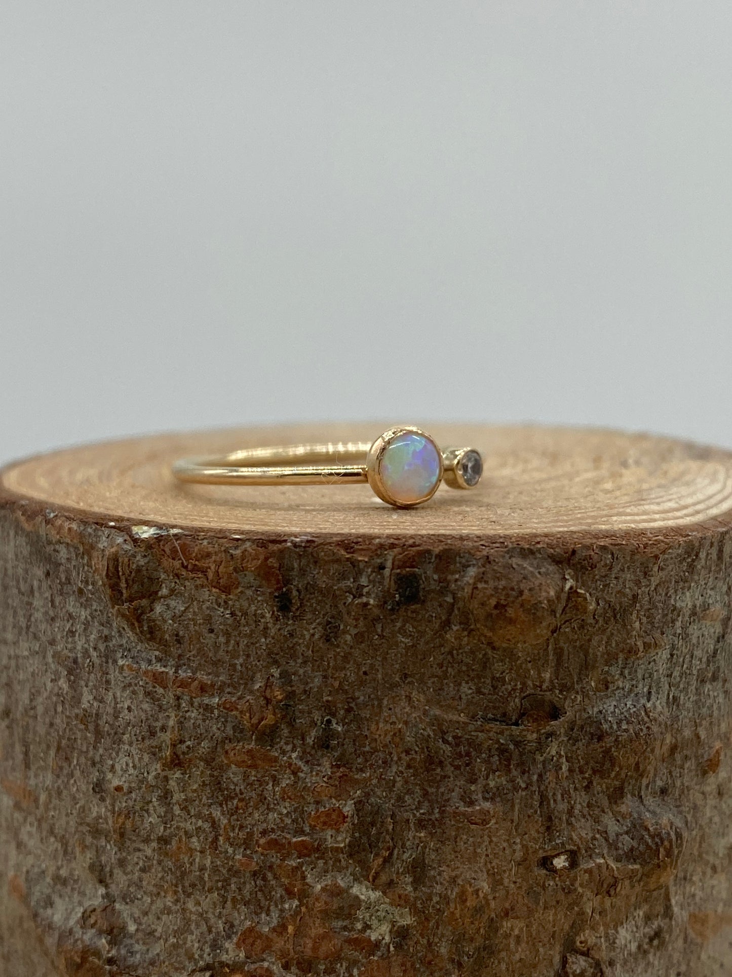 Opal + CZ Double Stone Ring (Gold)