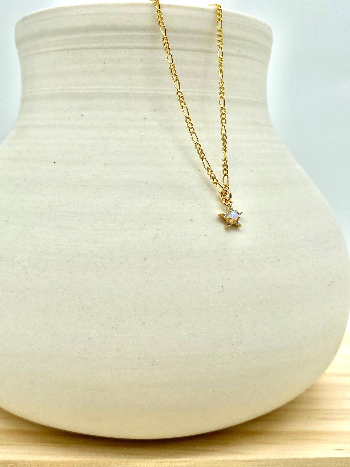 Figaro Opal CZ Star Necklace (16”, 18”)
