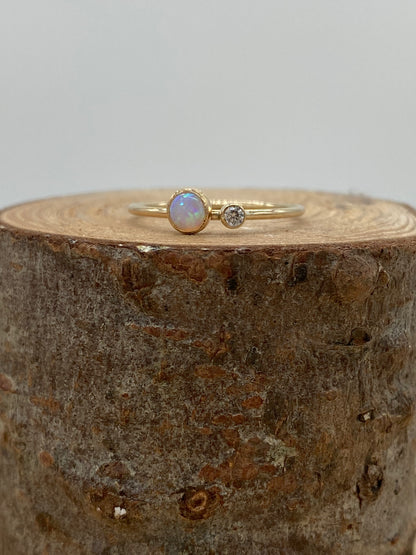 Opal + CZ Double Stone Ring (Gold)