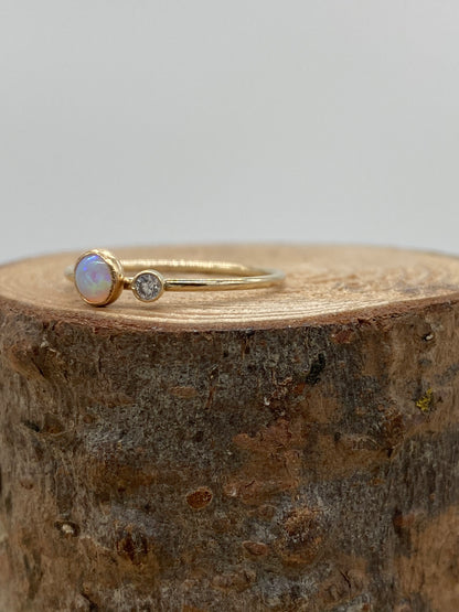 Opal + CZ Double Stone Ring (Gold)