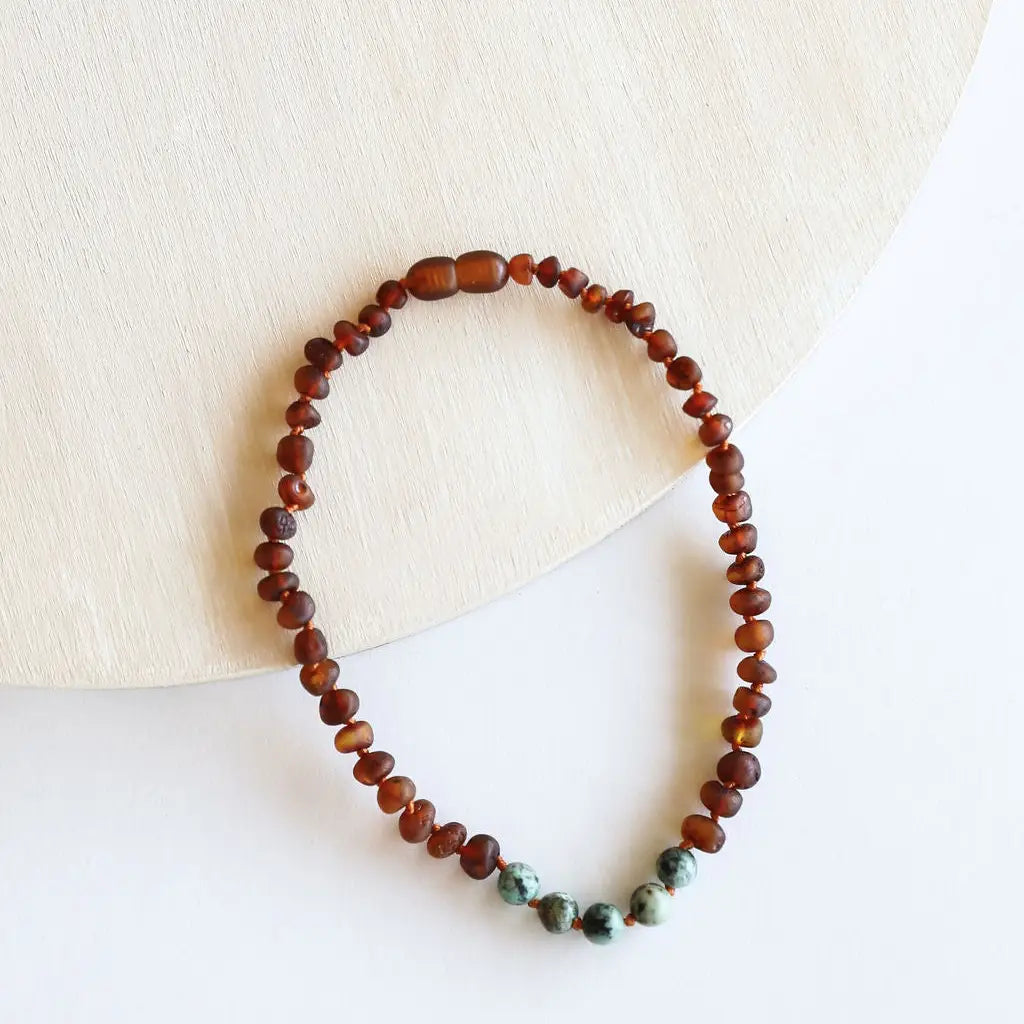Turquoise Jasper Baltic Amber Necklace (12, 18")