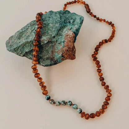 Turquoise Jasper Baltic Amber Necklace (12, 18")