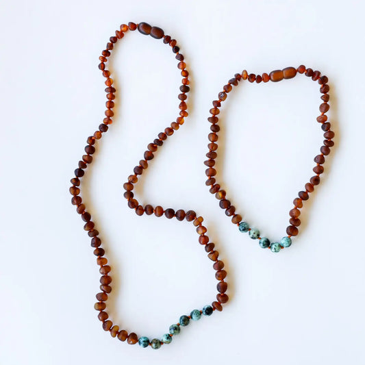 Turquoise Jasper Baltic Amber Necklace (12, 18")