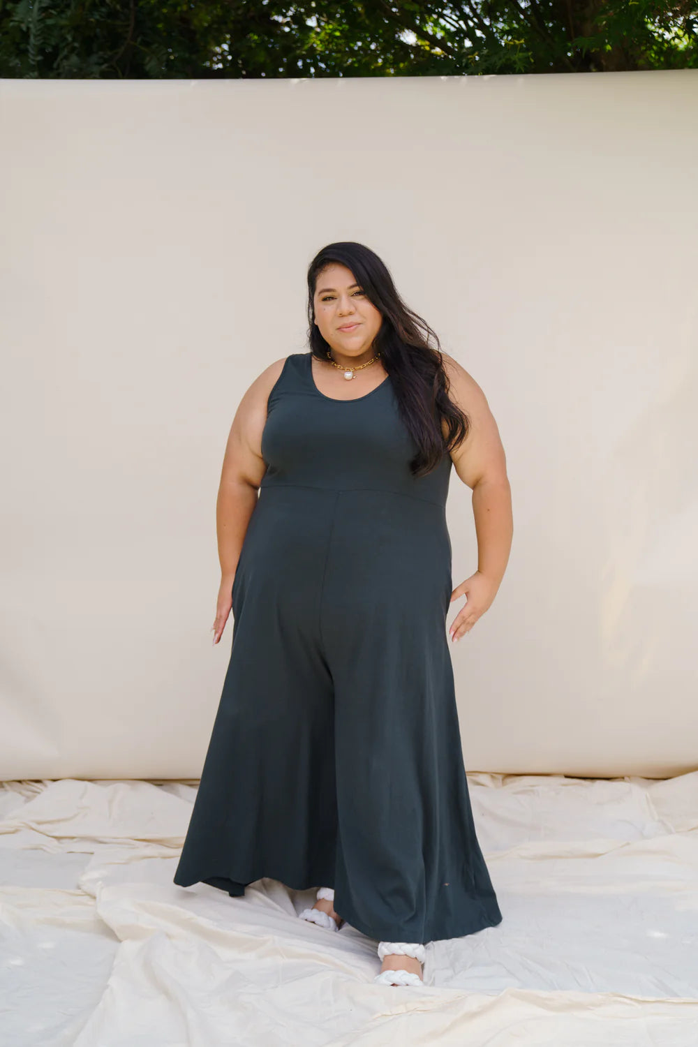 Mien Lakeside Organic Cotton Wideleg Jumpsuit BLACK FOREST