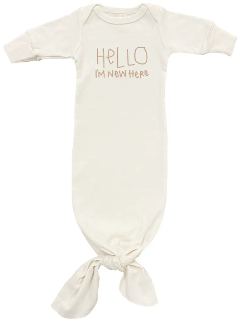 Hello I’m New Here Organic Cotton Newborn Baby Tie Gown