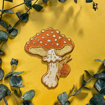 Mushroom & Snail Iron On Patch by Mustard Beetle