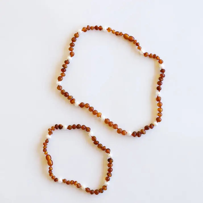 Pearl Halo Baltic Amber Necklace (12, 18")