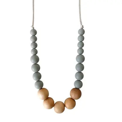 Organic Beechwood + Silicone Teething Necklace (Desert Taupe, Grey)