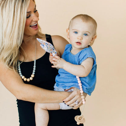 Organic Beechwood + Silicone Teething Necklace (Desert Taupe, Grey)