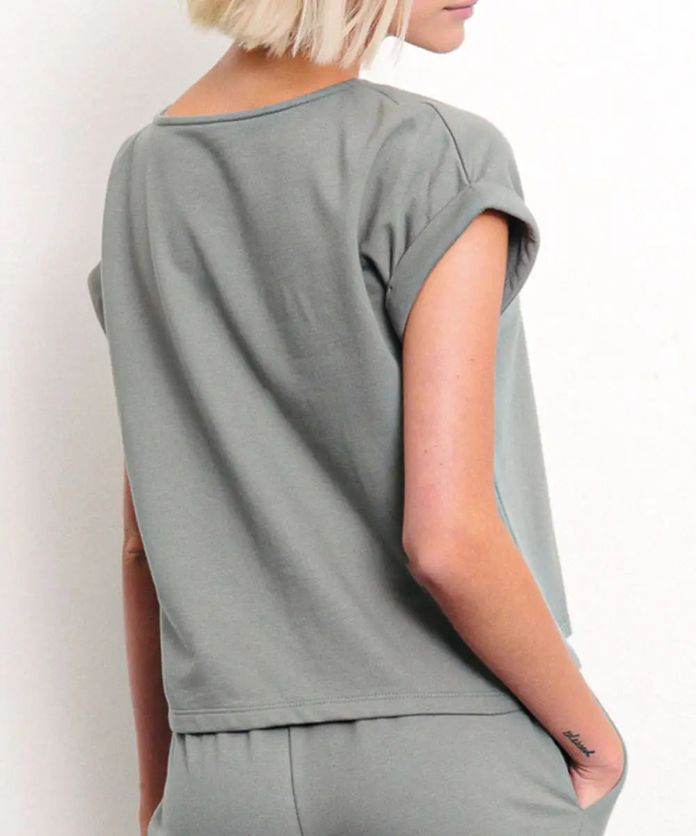 Hemp & Organic Cotton Heavyweight Brushed Top (Ivory, Sage)